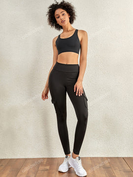 Leggings deportivos de cintura alta, color rosa, con multiples bolsillos con solapa, cinturilla ancha, para correr, yoga, fitness, pantalones ajustados, pantalones de entrenamiento informales