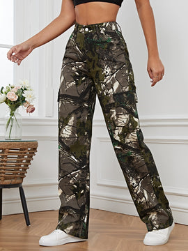Tall Jeans con estampado de hojas de pierna ancha