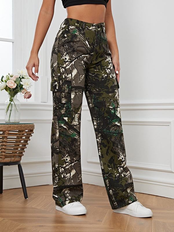 Tall Jeans con estampado de hojas de pierna ancha