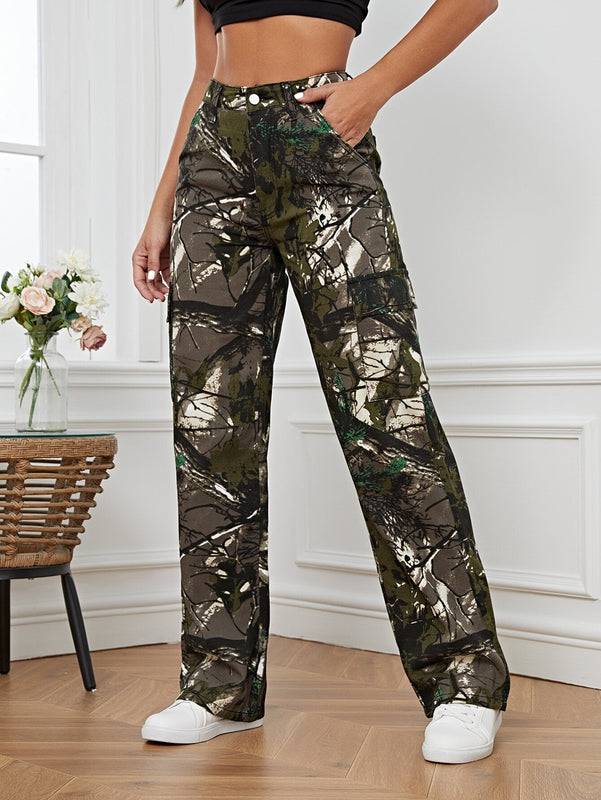 Tall Jeans con estampado de hojas de pierna ancha