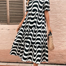 VCAY Vestido smock con estampado de rayas de onda de manga farol