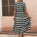 VCAY Vestido smock con estampado de rayas de onda de manga farol