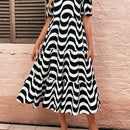 VCAY Vestido smock con estampado de rayas de onda de manga farol