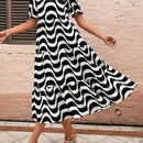VCAY Vestido smock con estampado de rayas de onda de manga farol