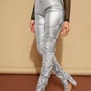 SXY Pantalones ajustados de talle alto fruncido PU