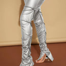 SXY Pantalones ajustados de talle alto fruncido PU