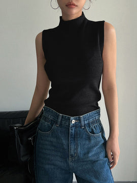 DAZY Top De Punto A Rayas Con Cuello Alto Y Sin Mangas