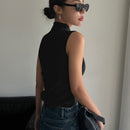 DAZY Top De Punto A Rayas Con Cuello Alto Y Sin Mangas