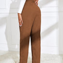 Ezwear pantalones de talle alto con bolsillo oblicuo de pana