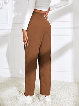 EZwear Pantalones de talle alto con bolsillo oblicuo de pana