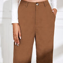 Ezwear pantalones de talle alto con bolsillo oblicuo de pana