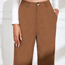 EZwear Pantalones de talle alto con bolsillo oblicuo de pana