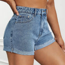 EZwear Shorts en mezclilla de talle alto bajo de doblez