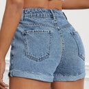 EZwear Shorts en mezclilla de talle alto bajo de doblez