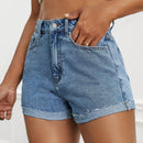 EZwear Shorts en mezclilla de talle alto bajo de doblez