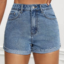 EZwear Shorts en mezclilla de talle alto bajo de doblez