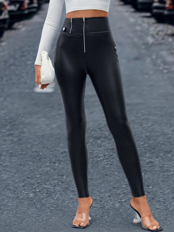 Prive Pantalones ajustados con cremallera PU