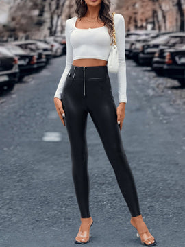 Prive Pantalones ajustados con cremallera PU