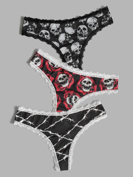 ROMWE Goth 3 piezas Set bragas estampado de craneo
