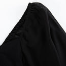 Joyfunear Vestido ajustado de cuello notch de manga farol fruncido