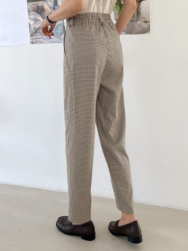 Dazy pantalones con estampado de cuadros con detalle plegado y bolsillo lateral inclinado
