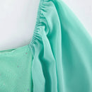 Joyfunear Vestido ajustado de cuello cuadrado de manga farol con cordon con lentejuelas