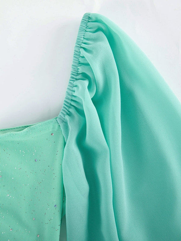 Joyfunear Vestido ajustado de cuello cuadrado de manga farol con cordon con lentejuelas