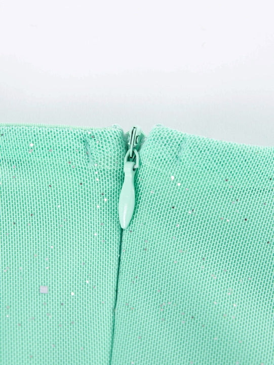 Joyfunear Vestido ajustado de cuello cuadrado de manga farol con cordon con lentejuelas