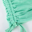Joyfunear Vestido ajustado de cuello cuadrado de manga farol con cordon con lentejuelas