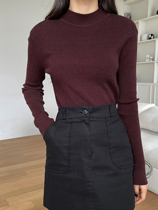DAZY Jersey De Punto Acanalado Cuello Alto