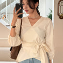 DAZY Blusa Envolvente De Lado De Lazo Solido