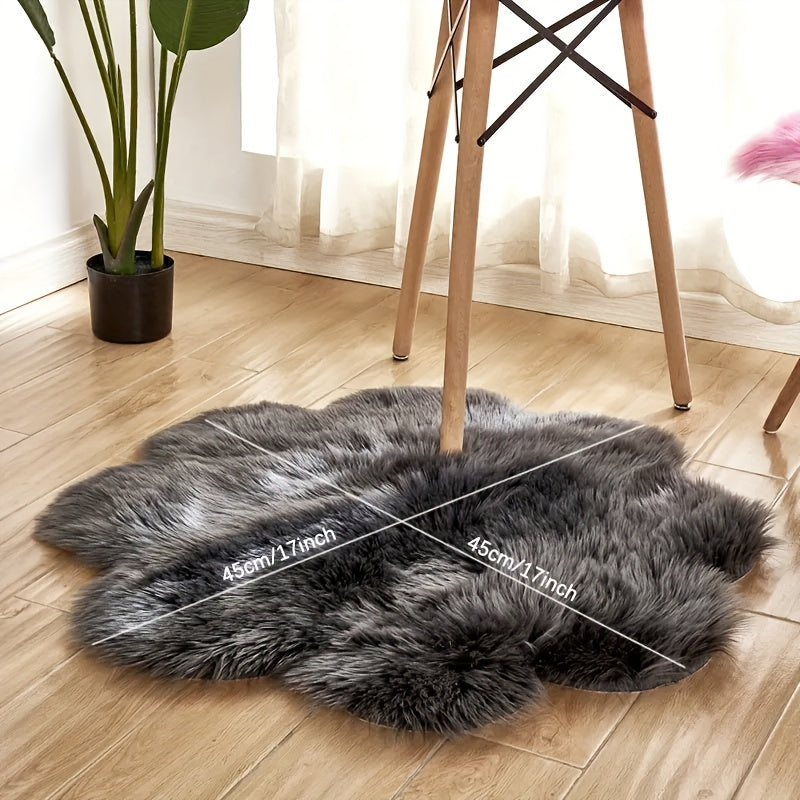 Alfombra decorativa lavable de lana sintética con diseño floral y pelo largo