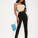 Sxy pantalones largos informales de unicolor con dobladillo dividido para mujeres