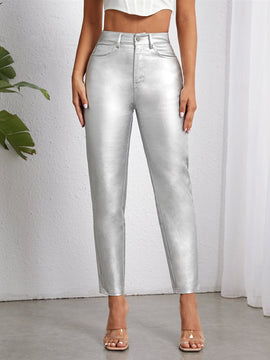 Pantalones con forma de cono metalico de moda para mujer