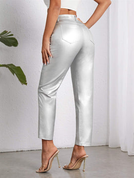 Pantalones con forma de cono metalico de moda para mujer