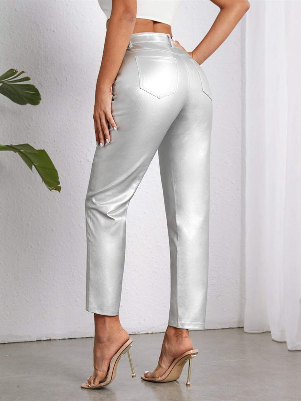 Pantalones con forma de cono metalico de moda para mujer