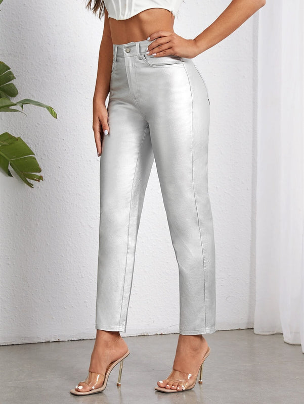 Pantalones con forma de cono metalico de moda para mujer