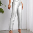 Pantalones con forma de cono metalico de moda para mujer