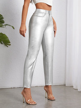 Pantalones con forma de cono metalico de moda para mujer