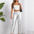 Pantalones con forma de cono metalico de moda para mujer