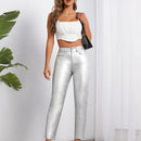 Pantalones con forma de cono metalico de moda para mujer