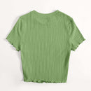 EZwear Camiseta unicolor ribete en forma de lechuga tejido de canale