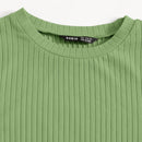 EZwear Camiseta unicolor ribete en forma de lechuga tejido de canale