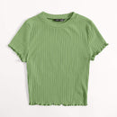 EZwear Camiseta unicolor ribete en forma de lechuga tejido de canale