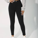 PETITE Pantalones ajustados solidos de primavera-verano para mujeres con botones en la parte delantera