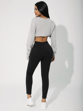 PETITE Pantalones ajustados solidos de primavera-verano para mujeres con botones en la parte delantera