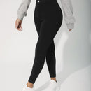 PETITE Pantalones ajustados solidos de primavera-verano para mujeres con botones en la parte delantera
