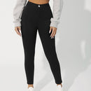 PETITE Pantalones ajustados solidos de primavera-verano para mujeres con botones en la parte delantera