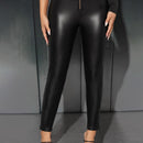 PETITE Pantalones Ajustados De PU Con Cremallera, Para Salir