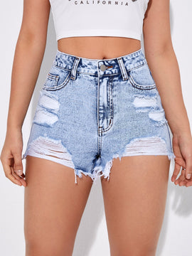 Frenchy Shorts mezclilla desgarro bajo crudo